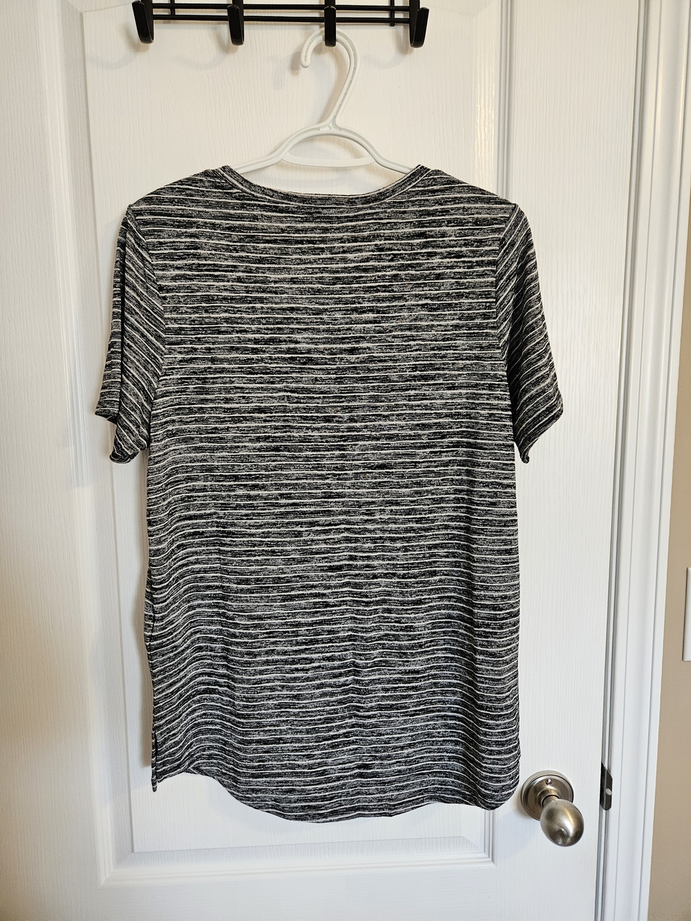 Athleta Black + White Striped V-Neck Tee - Picture 4 of 6